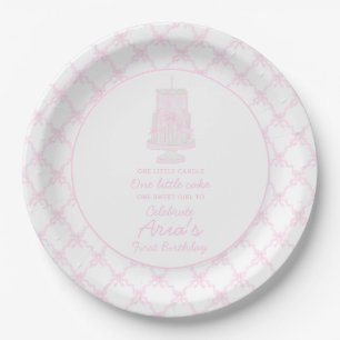 Preppy Pink Birthday Cake First birthday Editable Paper Plates