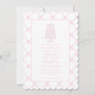 Preppy Pink Birthday Cake First birthday Invitation