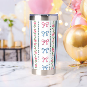 Preppy Pink Blue Coquette Bows Florals Striped Insulated Tumbler