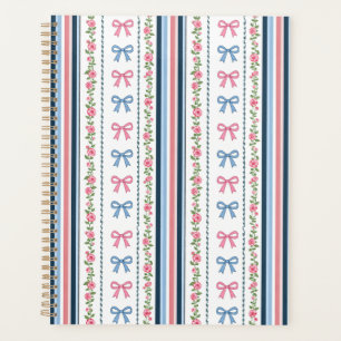 Preppy Pink Blue Coquette Bows Florals Stripes Planner