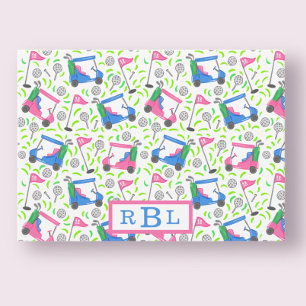 Preppy Pink Blue Golf Cart Monogram Note Card