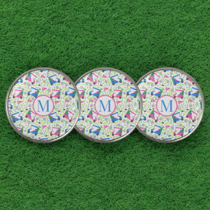 Preppy Pink Blue Golf Carts Monogram Ball Marker