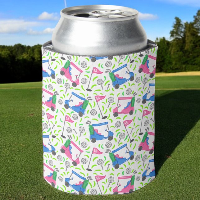 Preppy Pink Blue Green Golf Can Cooler (Creator Uploaded)