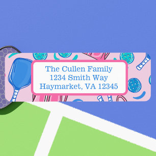 Preppy Pink Blue Pickleball Personalized Label