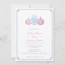 Preppy Pink & Blue Pumpkin Girl Baby Shower Party Invitation