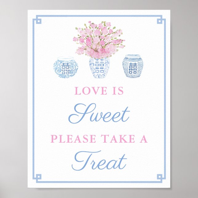 Preppy Pink Blue Sweet Favor Table Wedding Shower Poster (Front)