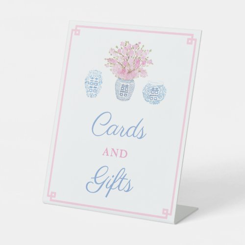 Preppy Pink Blue Wedding Shower Cards And Gifts Pedestal Sign