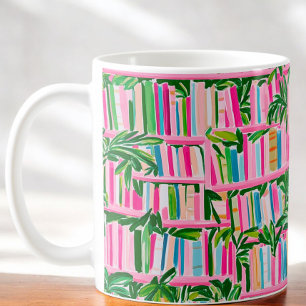 Preppy Pink Bookcase Tropical Coffee Mug