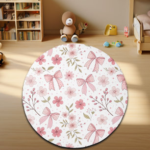 Preppy Pink Bow and Flowers Rug