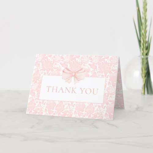 Preppy pink bow baby girl shower folded thank you card