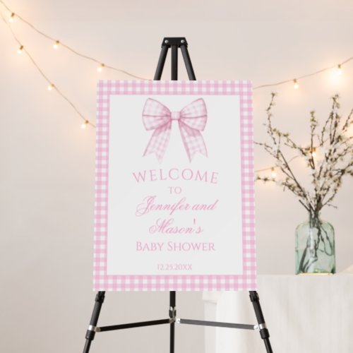 Preppy pink bow baby shower welcome sign board