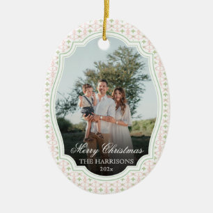 Preppy Pink Bow Christmas Nutcracker 2 Photos  Ceramic Ornament