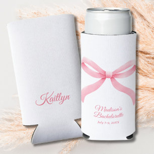 Preppy Pink Bow Coquette Bachelorette Party Favor Seltzer Can Cooler