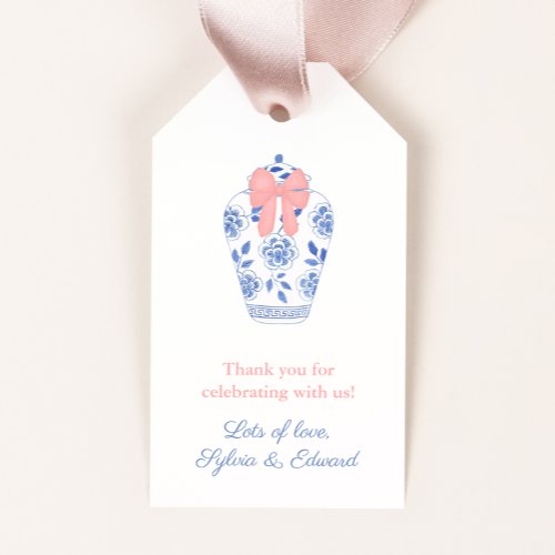 Preppy Pink Bow Ginger Jar Baby Girl Shower Favor Gift Tags