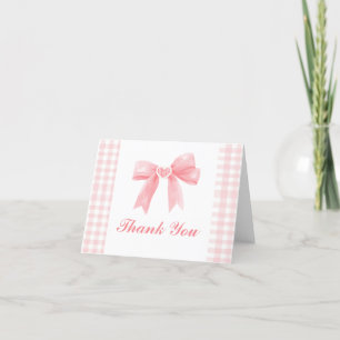 Preppy Pink Bow Gingham Coquette Birthday Letterpress Thank You Card