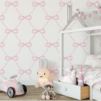 Preppy Pink Bow Grand Millennial Wallpaper