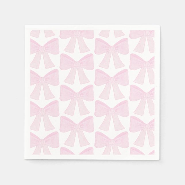 Preppy Pink Bow Grandmillennial First Birthday Napkins (Front)