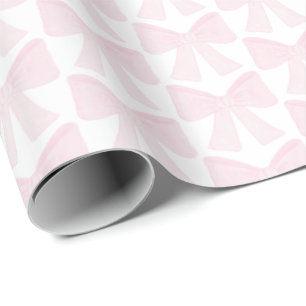 Preppy Pink Bow Grandmillennial First Birthday Wrapping Paper