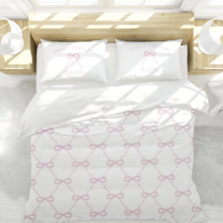 Preppy Pink Bow Grandmillennial Style Duvet Cover