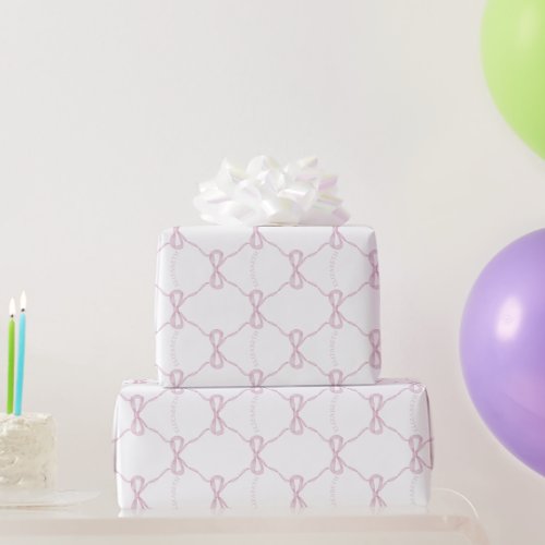 Preppy Pink Bow Grandmillennial Style Wrapping Paper