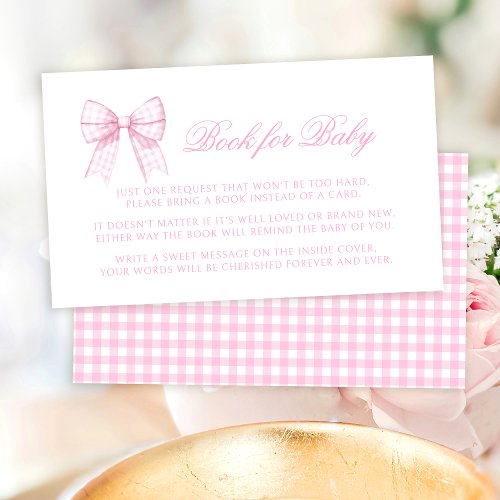 Preppy pink bow ribbon book for baby girl shower enclosure card