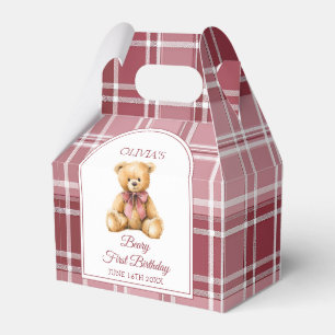 Preppy Pink Bow Teddy Bear Tartan Birthday  Favor Boxes