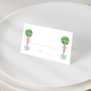 Preppy Pink Bow Topiary Girl Baby Shower Brunch Place Card