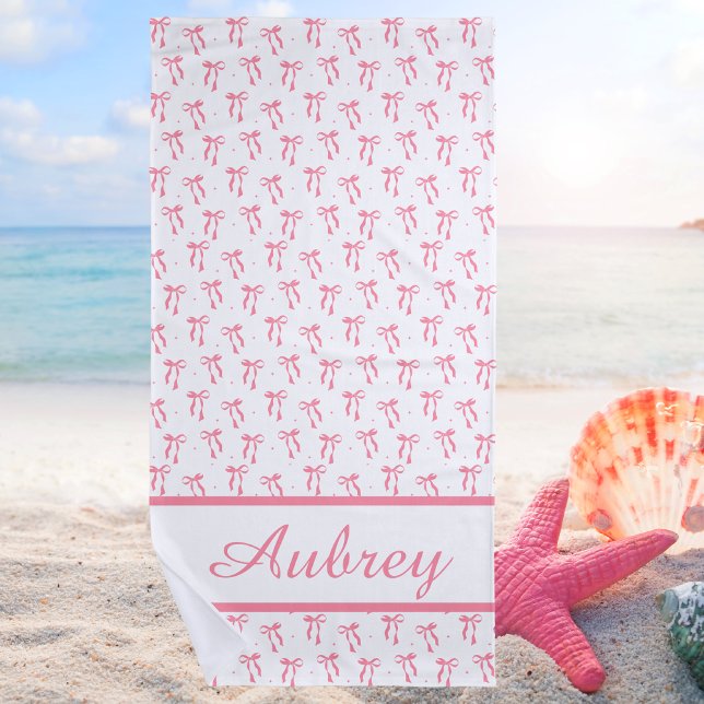 Preppy Pink Bow Trendy Summer Beach Towel (Creator Uploaded)
