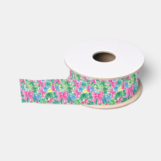 Preppy Pink Bows and Garland Christmas Grosgrain Ribbon (Spool)