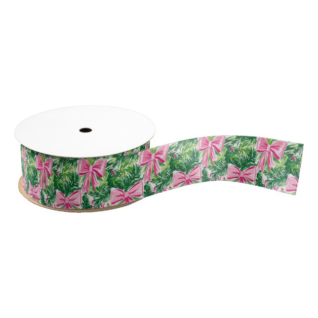 Preppy Pink Bows and Garland Christmas Grosgrain Ribbon (Spool)