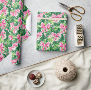 Preppy Pink Bows and Garland Christmas Wrapping Paper