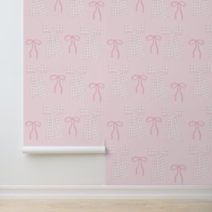 Preppy Pink Bows Coquette Pink Nursery Wallpaper