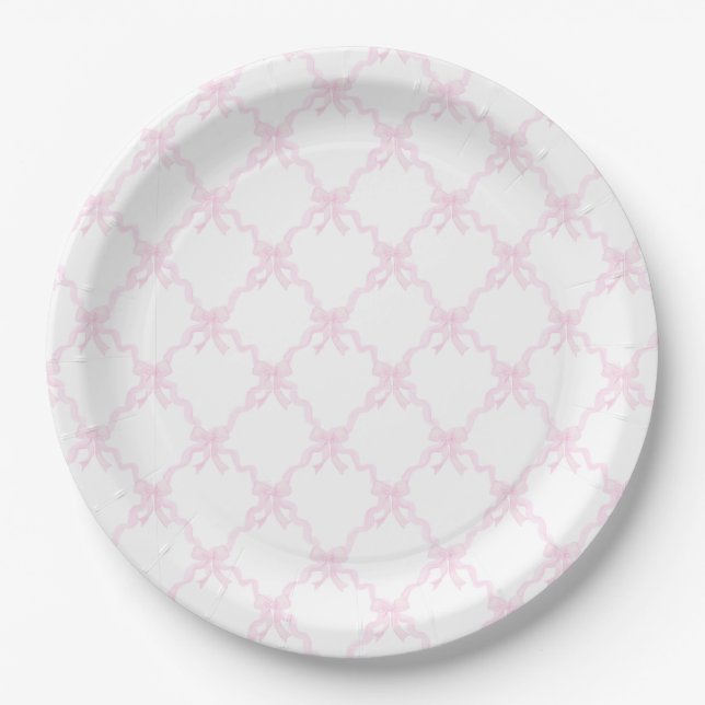 Preppy Pink Bows Trellis First Birthday Ribbonerie Paper Plates (Front)