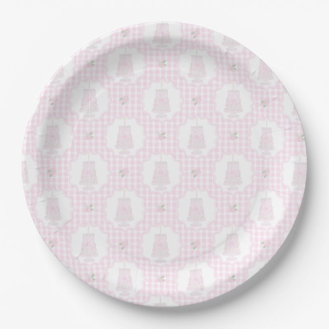 Preppy Pink Bows Trellis First Birthday Ribbonerie Paper Plates (Front)