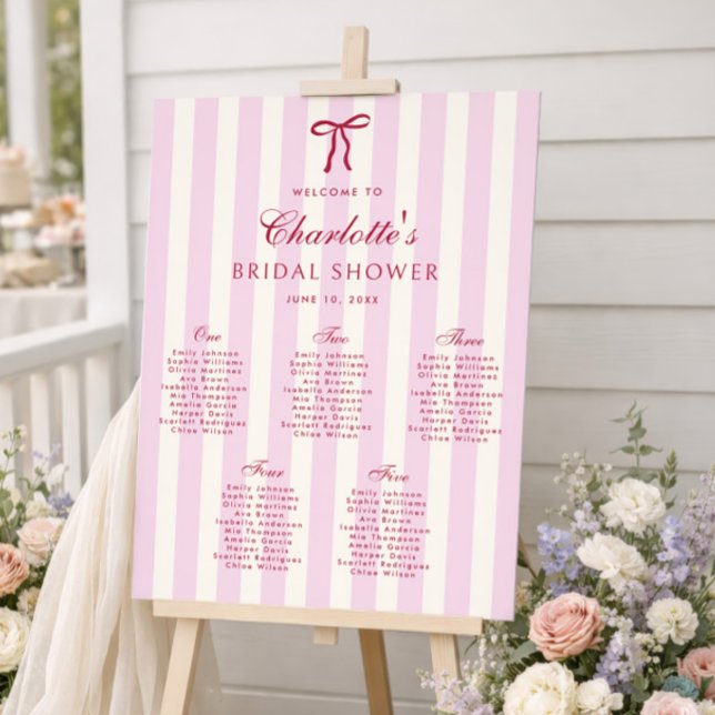 Preppy Pink Bridal Shower 5 Table Seating Chart Foam Board (Creator Uploaded)
