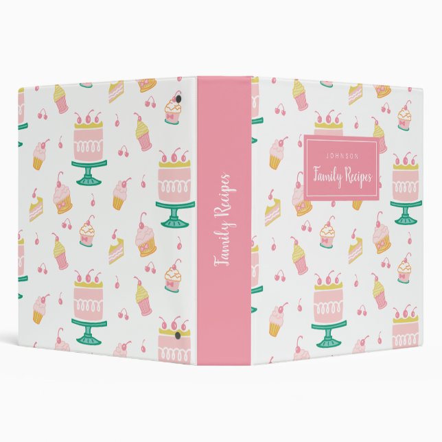 Preppy Pink Cake Cupcake Recipe Binder (Background)