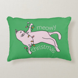 Preppy Pink Cat Holiday Accent Pillow