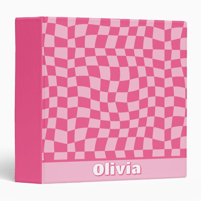 Preppy Pink Checkered 3 Ring Binder (Front/Spine)