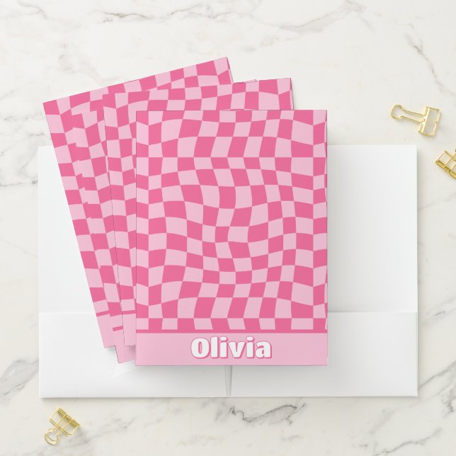 Preppy Pink Checkered Pocket Folder (In Situ)