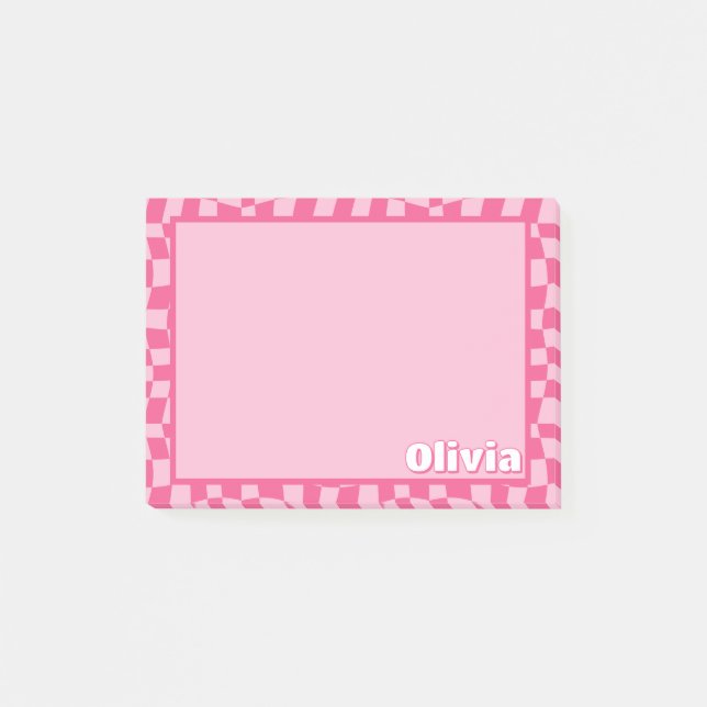 Preppy Pink Checkered Post-it Notes (Front)