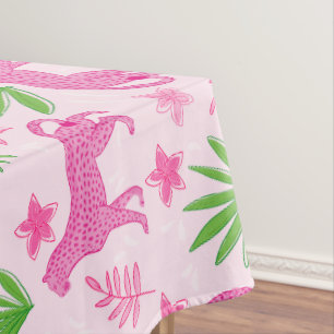 Preppy Pink Cheetah Floral / Chic Pink Animal Tablecloth