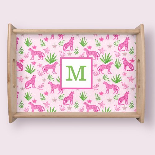 Preppy Pink Cheetah Monogram  Serving Tray