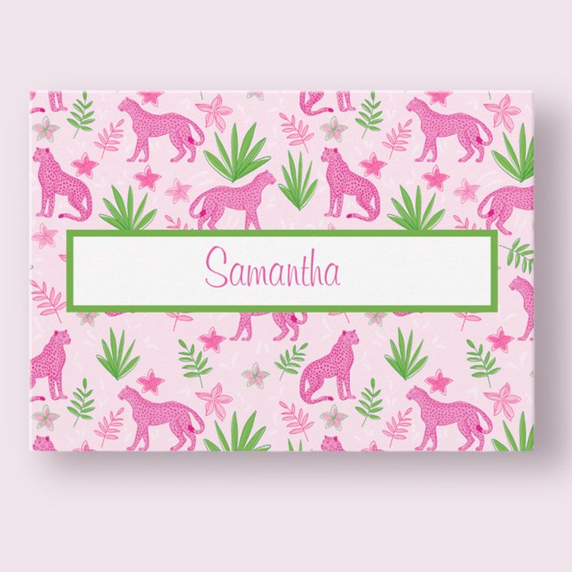 Preppy Pink Cheetah Script Personalized Note Card (Creator Uploaded)