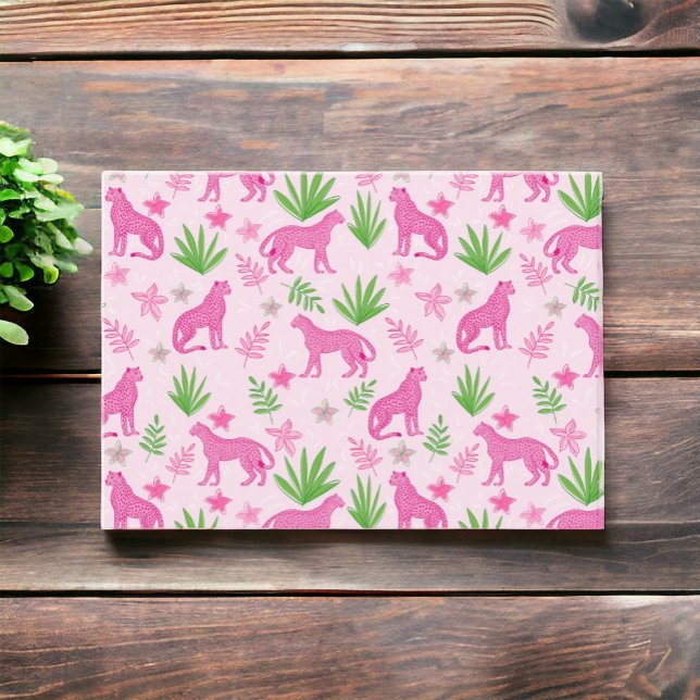 Preppy Pink Cheetahs Floral Pattern  Note Card (Creator Uploaded)