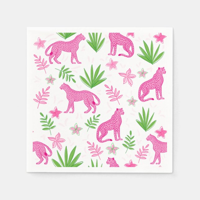 Preppy Pink Cheetahs White Background Classic Napkins (Front)
