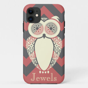 Preppy Pink Chevron Hoot Owl Customize iPhone 11 Case