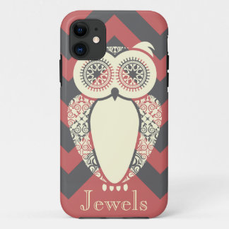 Preppy Pink Chevron Hoot Owl Customize iPhone 11 Case