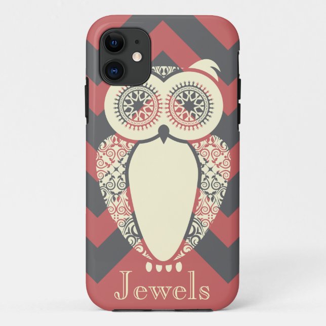 Preppy Pink Chevron Hoot Owl Customize Case-Mate iPhone Case (Back)