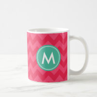 Preppy Pink Chevron Personalize Monogram Coffee Mug