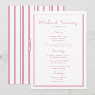 Preppy Pink Chic Wedding Weekend Itinerary Card